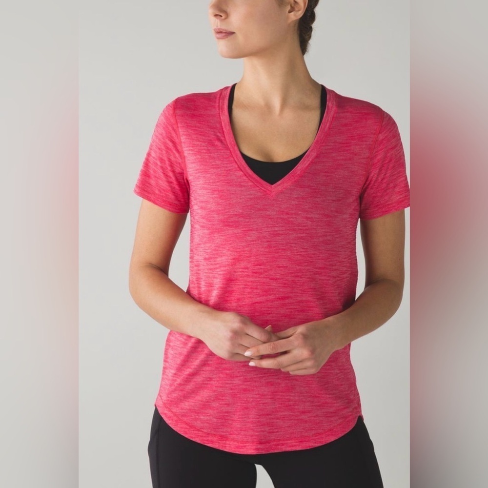 lululemon athletica Pink Heather V‑Neck Short Sleeve Tee